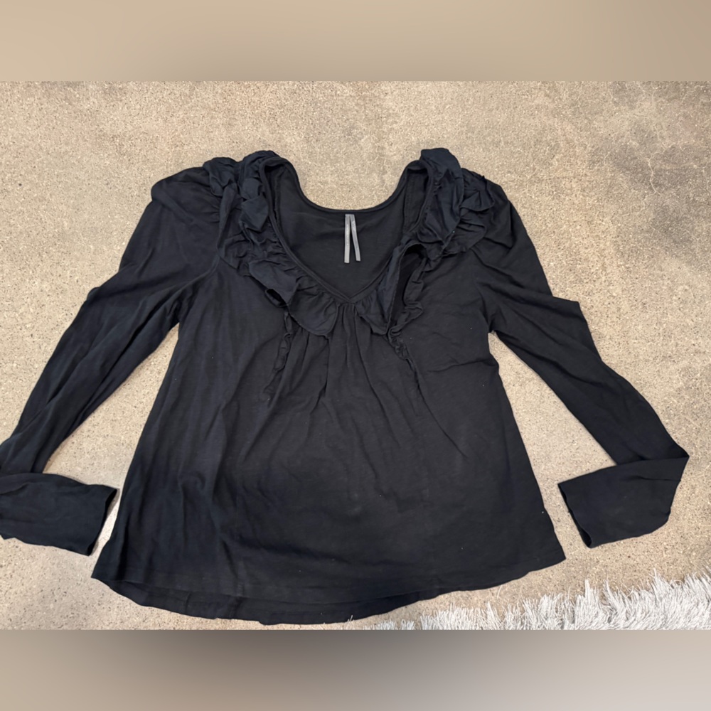 Anthropologie Black Ruffle Sleeve Top